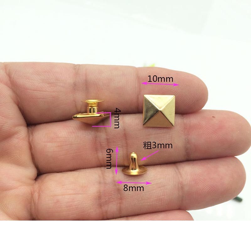 100 pezzi/lotto 10mm piramide base quadrata chiodo punk abbigliamento rivetto cap perno cap accessori per rivetti artigianali in pelle