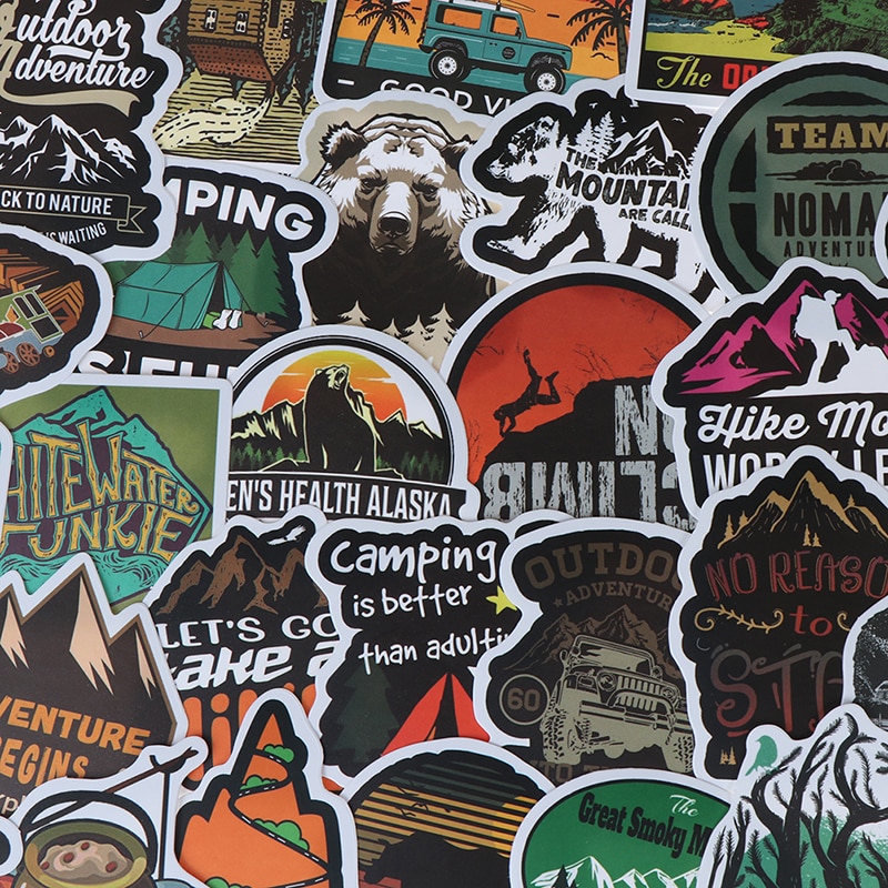 50Pcs Camping Landscape Sticker Outdoor Adventure Suitcase Laptop Guitar Sticker