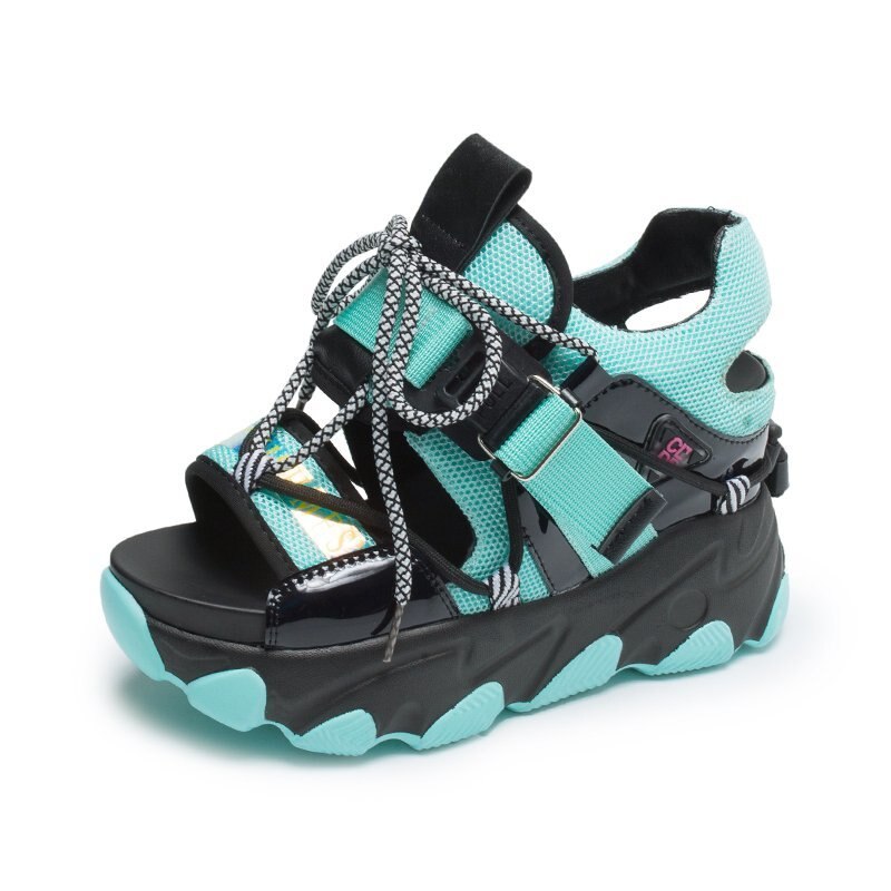 Kobiety Chunky sandały platformy 10cm Super wysokie obcasy obuwie brytyjski styl projektanci kobieta Wedge moda sandały damskie 2020
