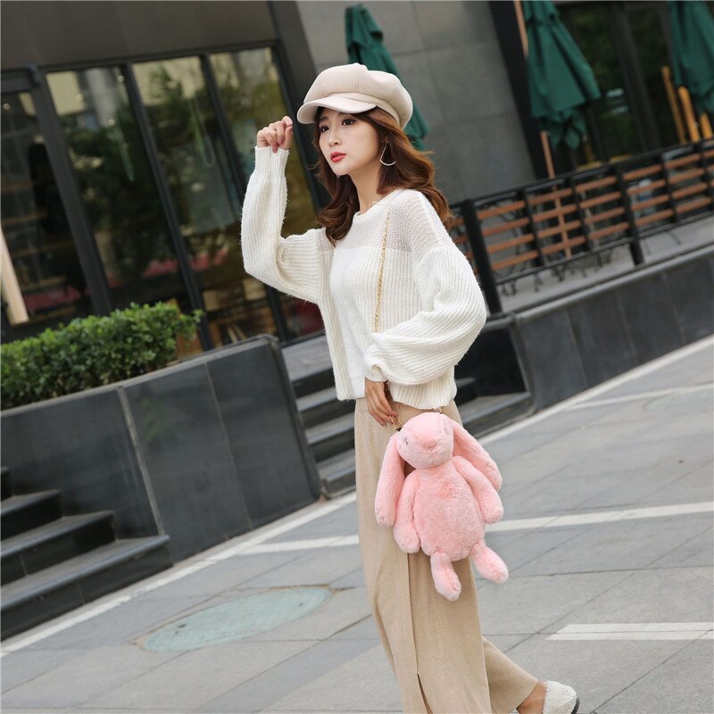 Pluizig Konijn Pluche Zak Meisje Cartoon Konijn Messenger Bag Schouder Konijn Tas