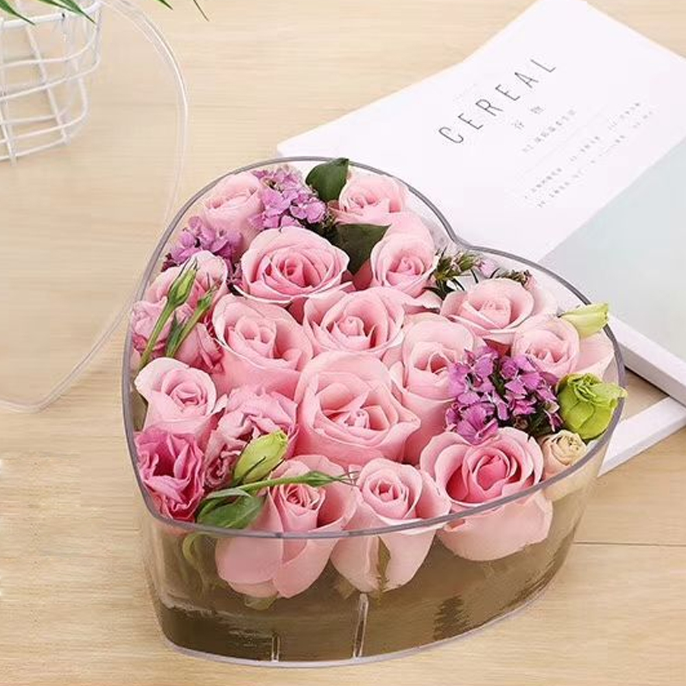 Acrylic Heart Shaped Flower Box Box Storage Box Confession Rose Flower Packaging Box Floral Bouquet DIY Wedding Decoration