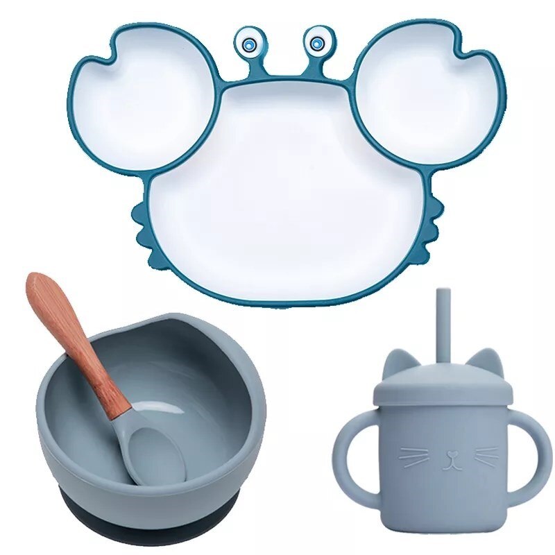 Silicone Feeding DishPlate Set for Baby Crab Shape Divider Tableware BPA Free Non-Slip Children Dishes Kitchenware Kids Stuff