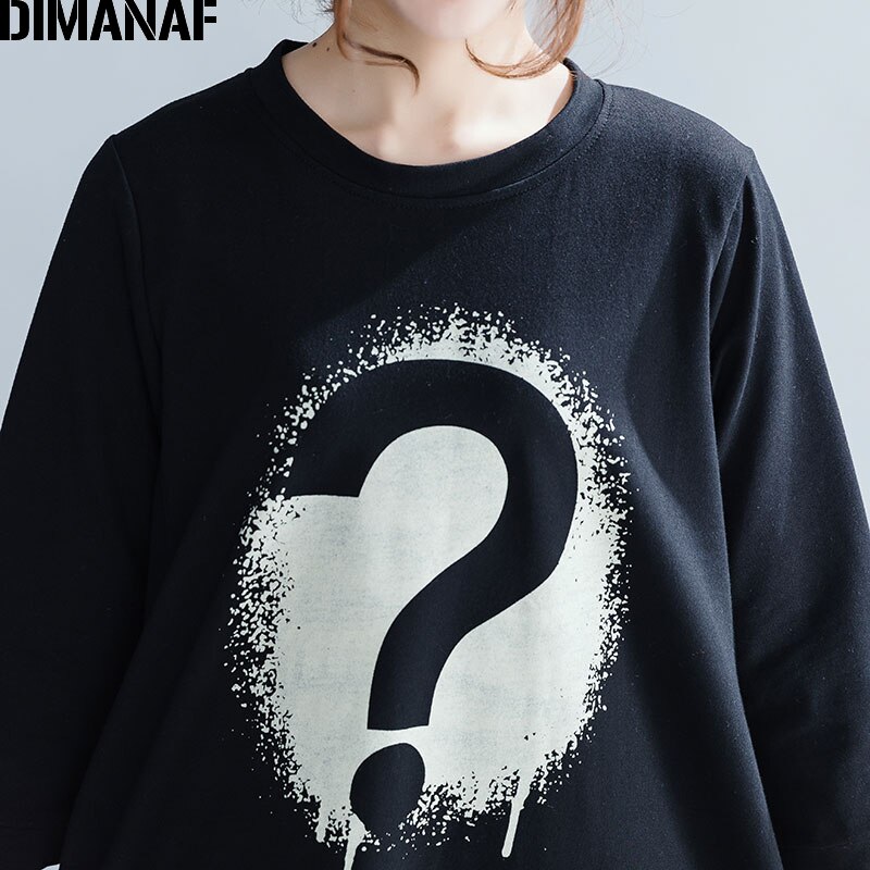 Dimanaf plus size höst kvinnor klänningar dam casual vestidos bomull tjocka tryck kvinnliga kläder lös grundläggande svart klänning