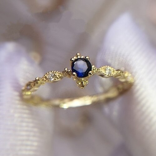 Simple Blue Zircon Rhinestones Ring For Women Accessories Jewelry Wedding Engagement Rings Gold Color Party Girl: 8