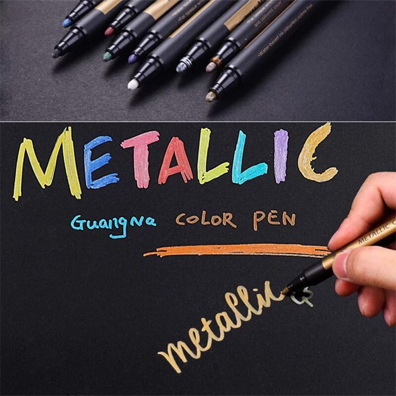 10pcs Metallic Paint Marker Pens for Rock Painting Ceramic Glass Wood Fabric Scrapbook Journals Photo Albums Card DTT88