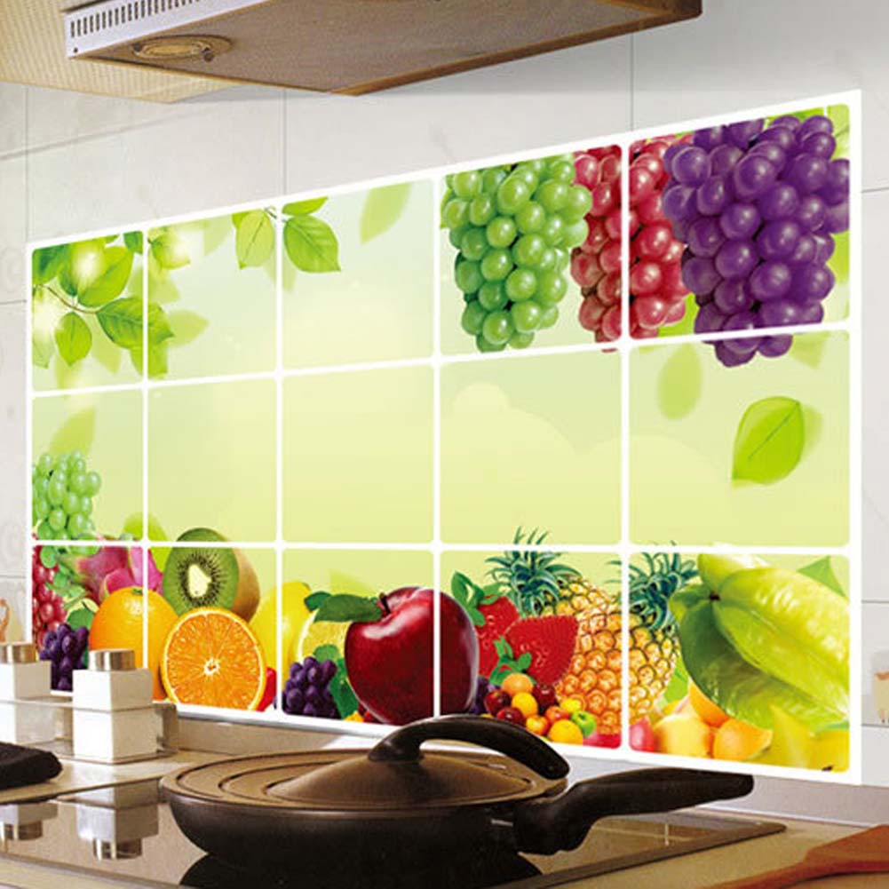 keuken fruit druiven verwijderbare muurstickers Anti-olie stickers muurstickers keuken tegels aluminiumfolie olie stickers