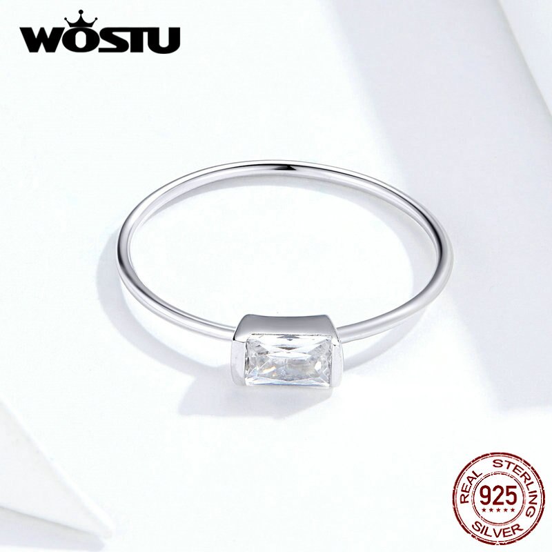 WOSTU Real 925 Sterling Silver Baguette Zircon Wedding Rings Finger For Women Lover Ring Silver 925 Jewelry CQR565