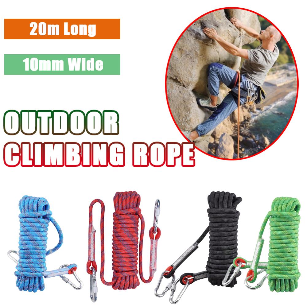 20m Outdoor Climbing Rope 48 Strands With Carabiner And Sewing Buckle 10mm Downhill Rope Aerial Work Climbing Rope Anti-Fall Ins