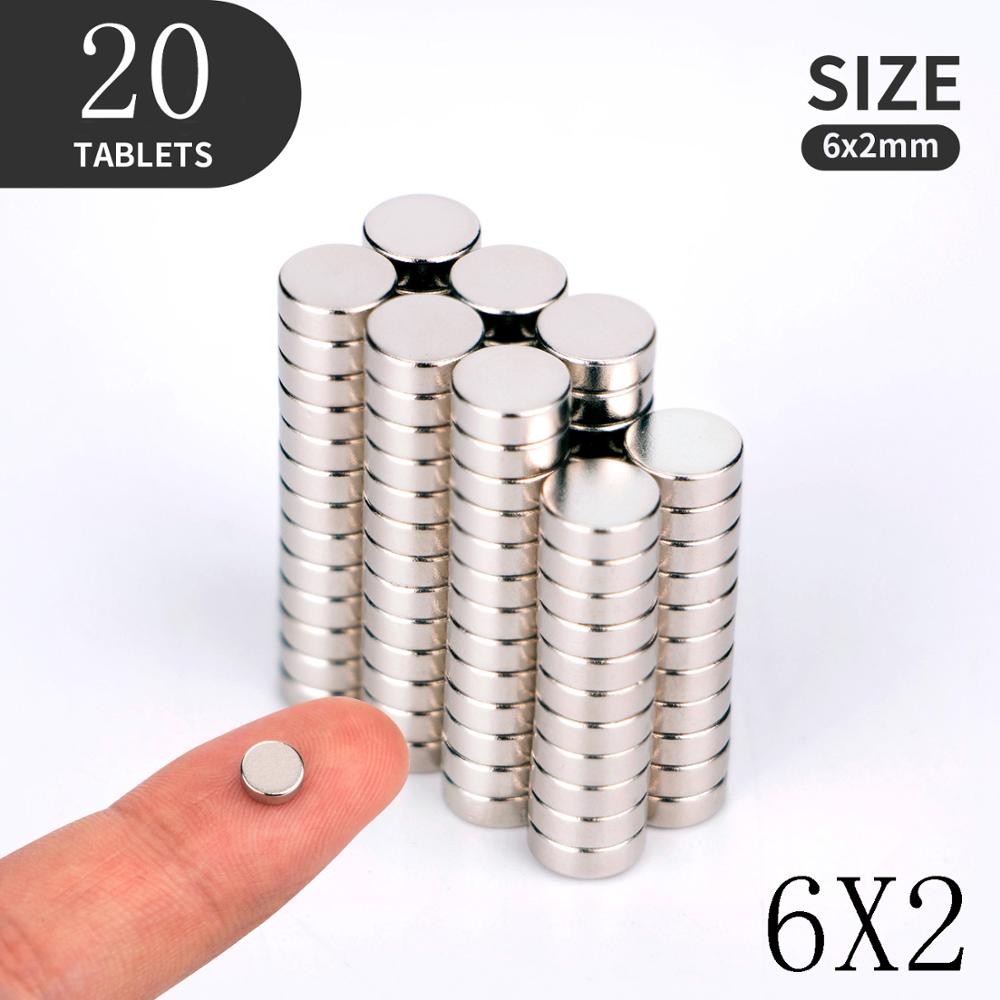 10 20 50 unids/lote 5x2 5x3x3 4x4 5x5 6x2 8 2 8 2 8 2 8x8x2mm imán pequeño imán redondo imanes imán de neodimio de tierras raras: 20pcs(6X2)