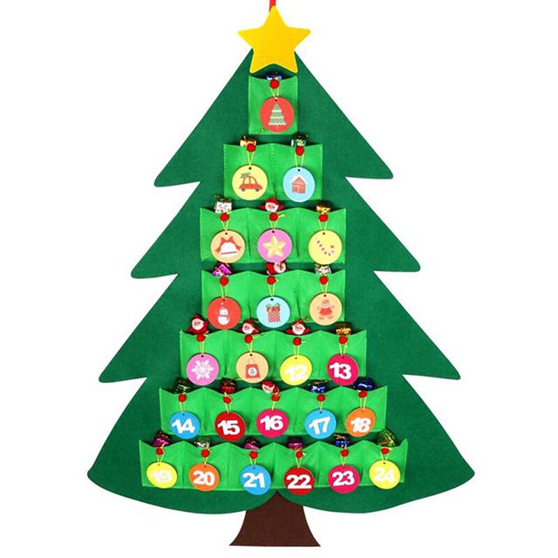 DIY Felt Christmas Tree Advent Calendar Set With Ornaments For Kids Xmas Year Door Wall Hanging Calendars Decor