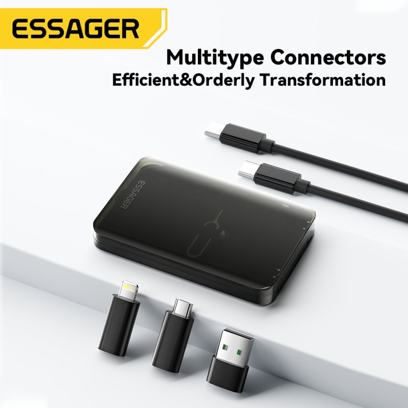 Essager 4 w 1 Kabel USB C do USB C PD 60W Szybkie ładowanie danych do iPhone'a Xiaomi Kabel Micro z uchwytem do przechowywania