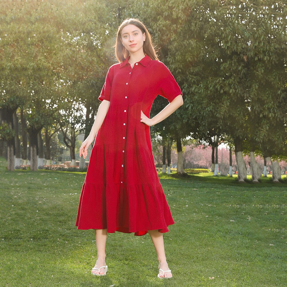 Cotton Matching Family Outfits Mom and Daughter Dress Leisure Vacation Red long Dress Mommy and Me Matching Clothes Family Look