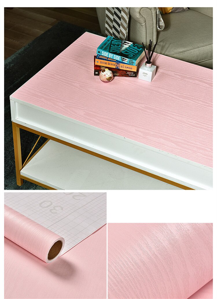 60*100cm Waterproof Wood Vinyl Wallpaper Roll Self Adhesive Contact Paper Doors Cabinet Desktop Furniture Decorative Sticker: Pink