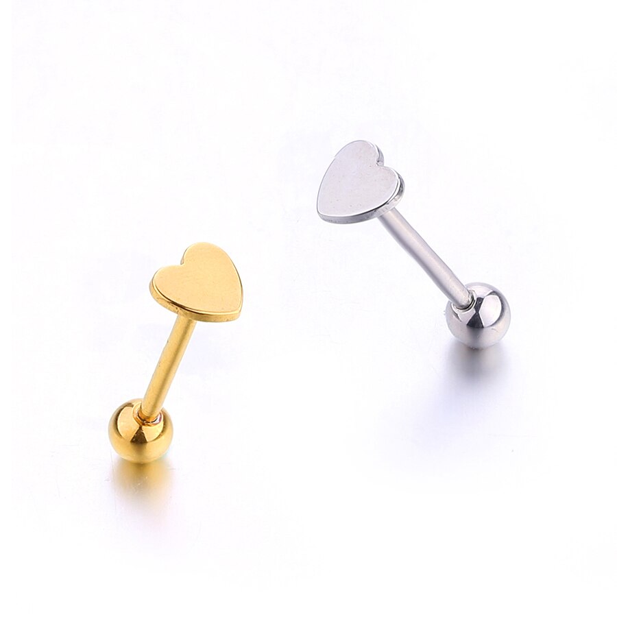 Heart tongue ring polished stainless steel tongue stud woman man tongue piercing jewelry gold silver 1-2 pcs