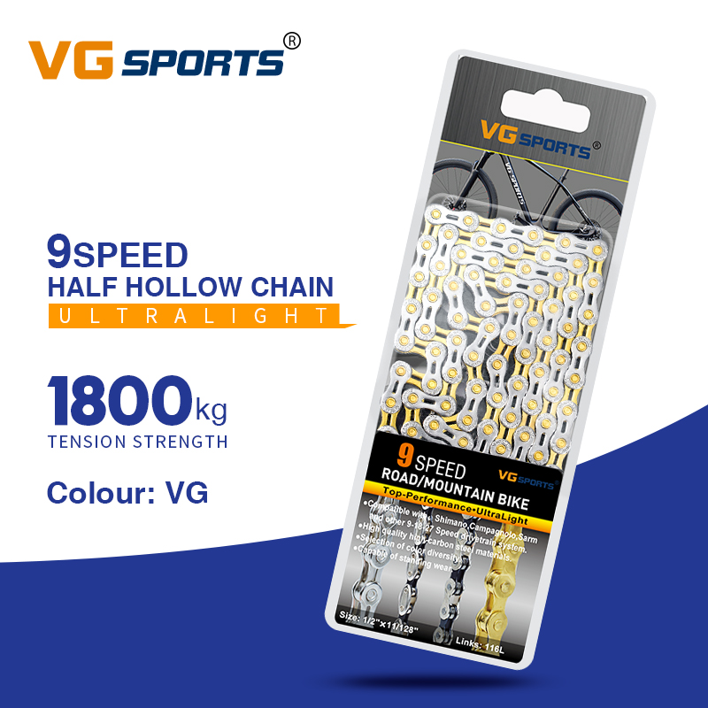 Mountain Road Bike 8 9 10 11 Speed Bicycle Chain Silver Gold Half Hollow MTB Bike Chain 116L Chain For Shimano SRAM Campanolo: 9S