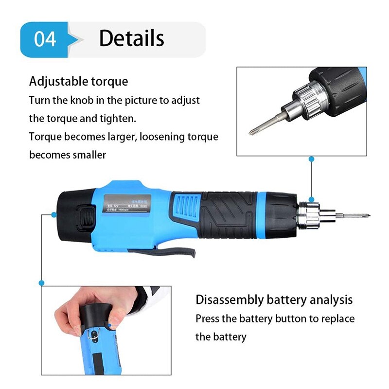 12V Torque Adjustable Electric Screw Driver Rechargeable Screwdriver Multifunction Cordless Charging Drill Tool EU Plug