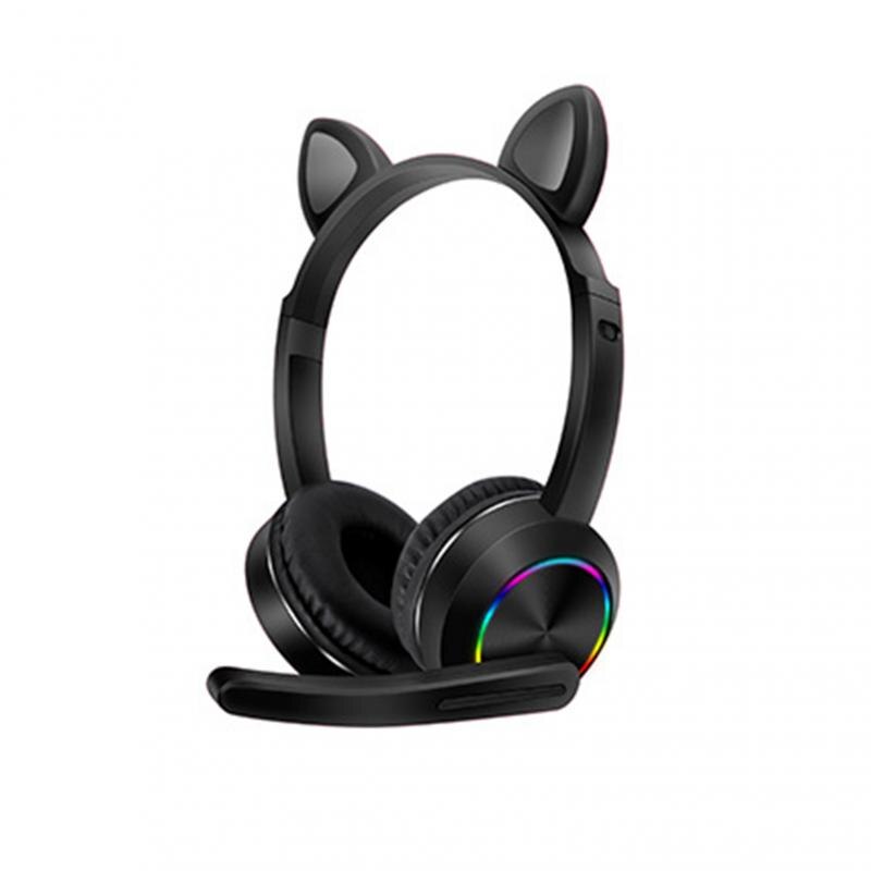Cute Cat Bluetooth 5.0 Headphones - RGB LED Lights - Microphone - Stereo Bass Music Headset: 01