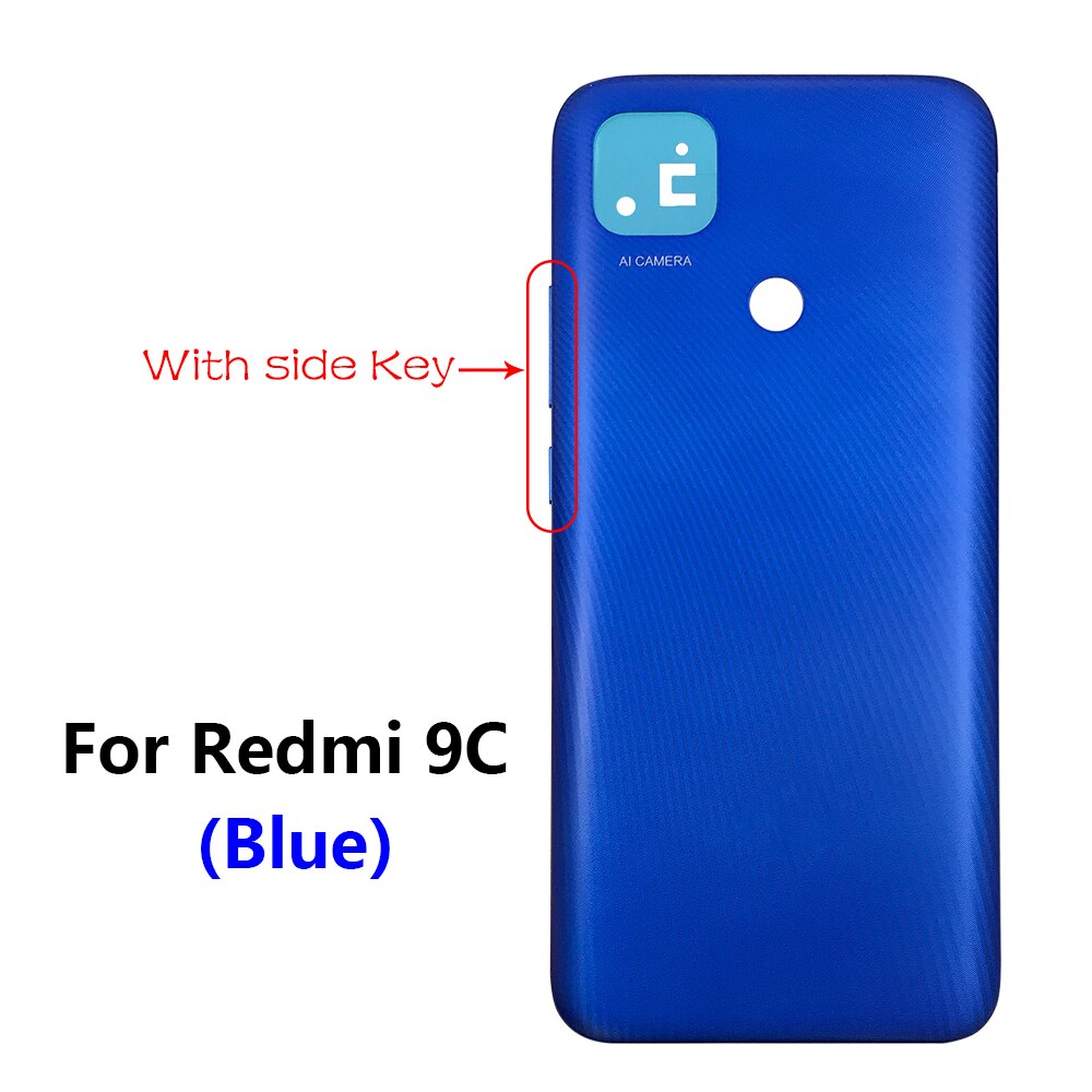 Für Xiaomi Redmi 9C Zurück Batterie Abdeckung Zurück Glas Tafel 9C Hinten Gehäbenutzen Tür fallen Für Redmi 9C Profi Zurück batterie Abdeckung + Seite Schlüssel: blau