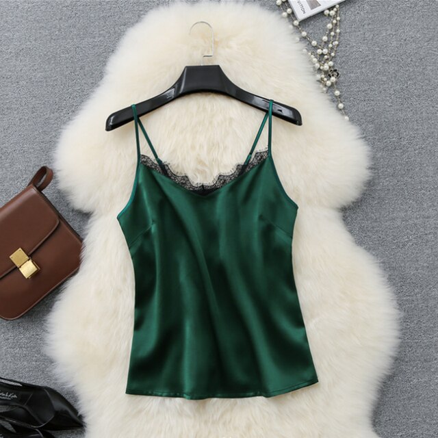verde encaje camiseta camisetas tirantes tops crop top mujer verano blanco sexy ropa interior negro lencera corto lencero sin mangas chaleco sexys corpiño escote croptop seda de basicas camisa mujeres tubo basico porno: green / M