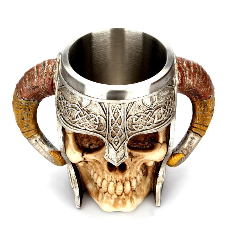 450ml 3D Skull Horn Knight Cool Stainless Steel Cup Coffee Cups and Mugs Coffee Mugs Halloween Bar Cup Drinking Tumbler