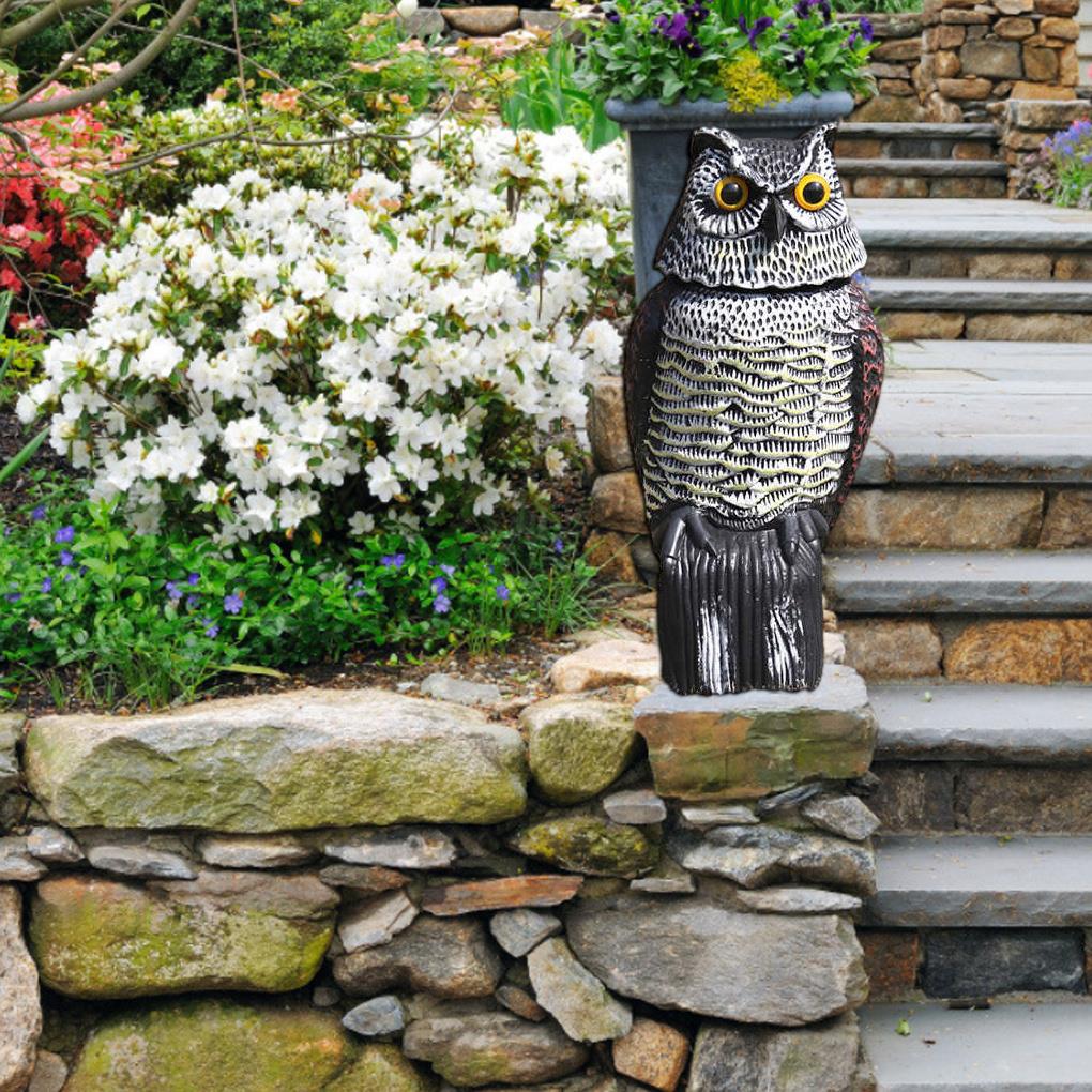 Realistic Bird Scarer Rotating Head Sound Owl Prowler Decoy Protection Repellent Pest Control Scarecrow Garden Yard Move