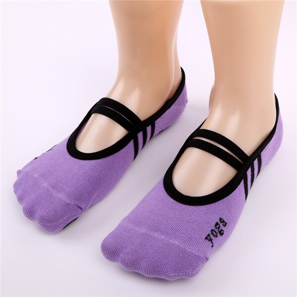 Professionele yoga danssokken voor dames, sportslippers, antislip katoenen fietssokken, dames pilatessokken, ballethakbeschermers: Paars