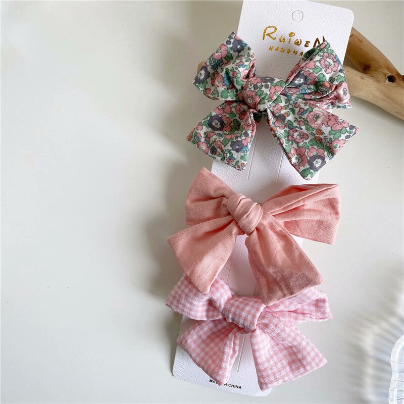 Neue Koreanische Stil Blumen- Plaid Tuch Baby Mädchen Bowknot Haarnadel Prinzessin Nette Kleinkinder freundlicher Headwear Zubehör 3 teile/satz