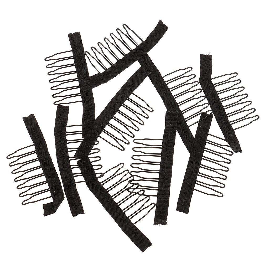 10 pz Nuovo 7 Denti Parrucca Pettini Denti in Acciaio Pettine per Tappi Parrucca Cuffia di Pizzo Nero Portatile in acciaio Inox e tessuto