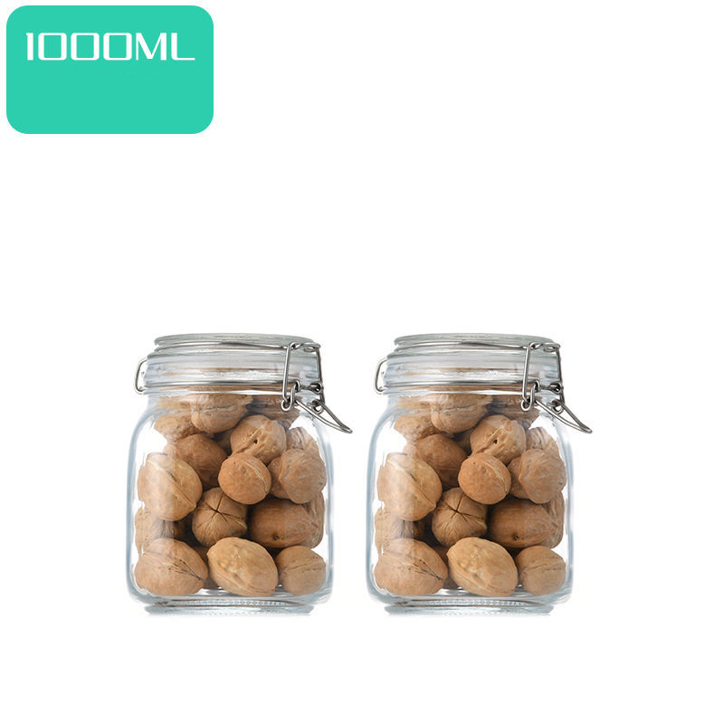 Botella de vidrio sellada para cocina, tarro de almacenamiento para alimentos, pepinillo, fruta enlatada, transparente, boca grande, para el hogar