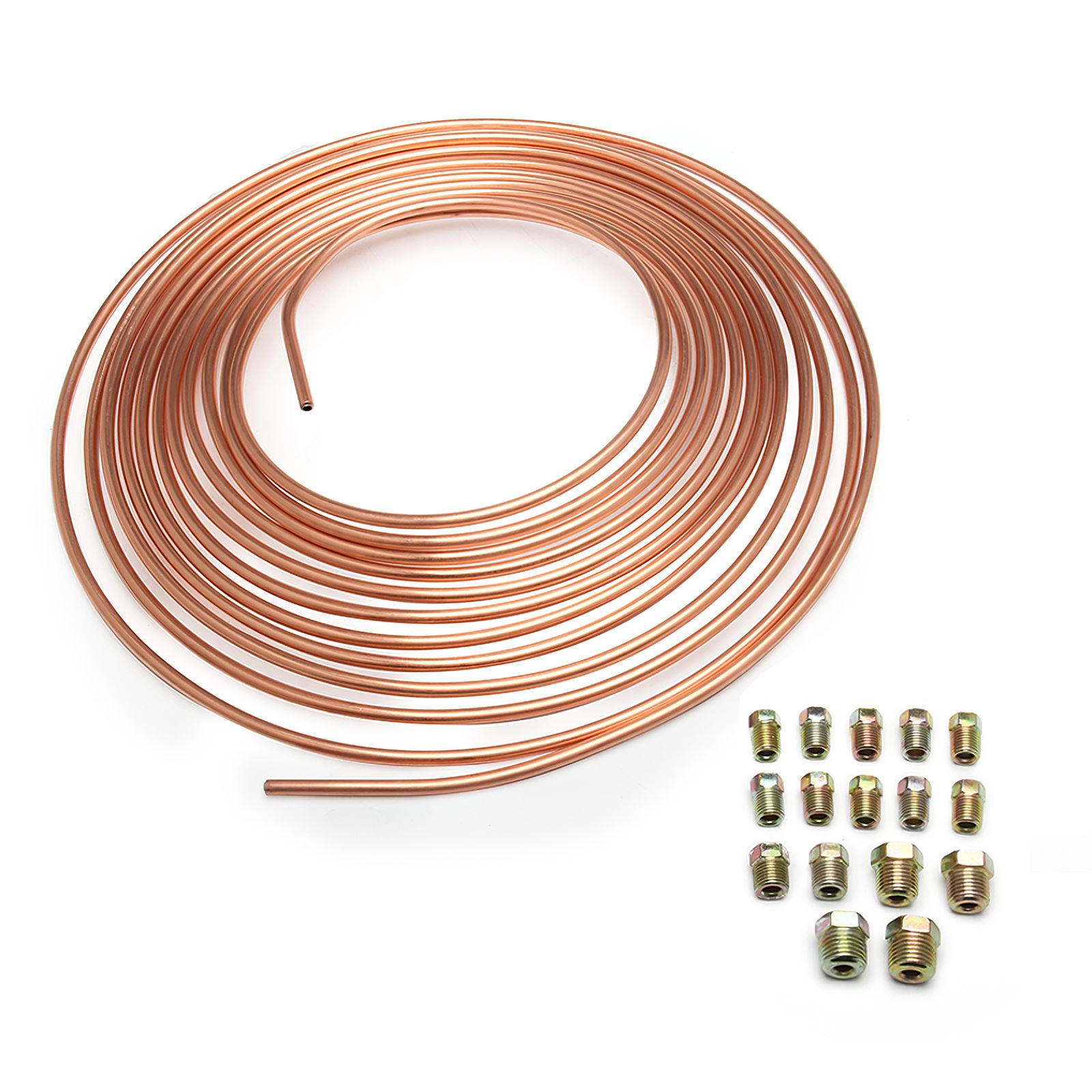 Brake Pipe Hose 25 Inch Roll Tube Coil Brake Line Tubing Durable Kit Copper Piping Tube With 16 Tube Nuts for Car Vehicle Auto