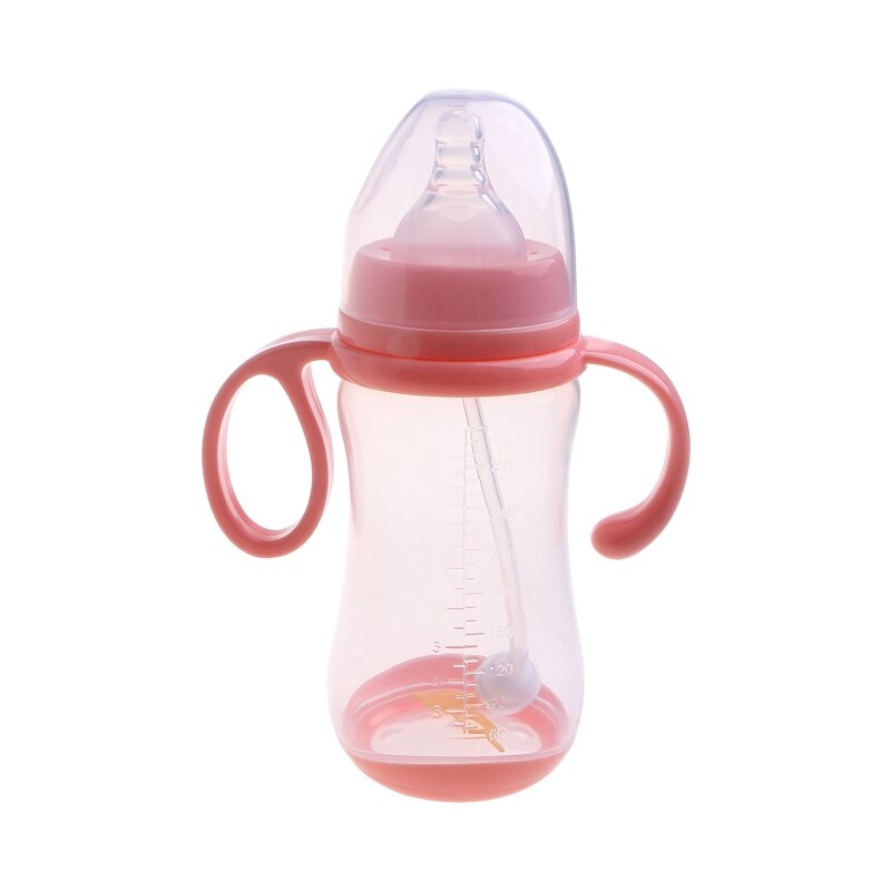 Baby Fles Melk Voeden Drinken Cup Brede Kaliber Siliconen Tepel Melk Fles D5QA: Pink-180ml