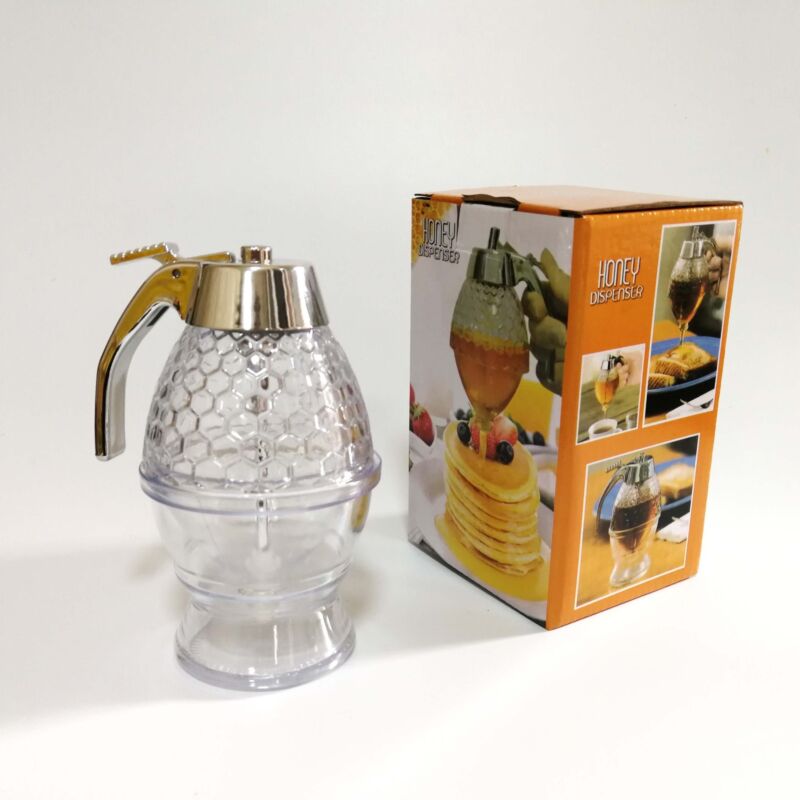 Distributeur de miel en acrylique transparent de 200ML, porte-bouteille de sirop, outil de cuisine, porte-bouteille de sirop de miel avec support