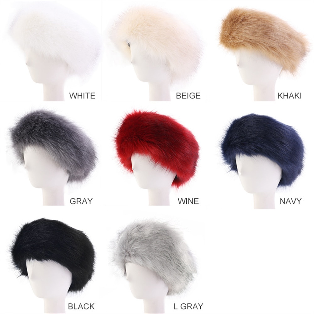 Women Ski Headband Hat Fluffy Winter Warm Ear Flap Faux Fur Cap Fluffy Warm Flap Cap Ear Headband Russian Style