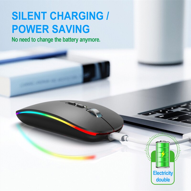 2.4G Wireless Mouse Colorful Glowing Rechargeable 3file 800/1200/1600 DPI Gaming Mouse Silent Office Mouse For PC Laptop