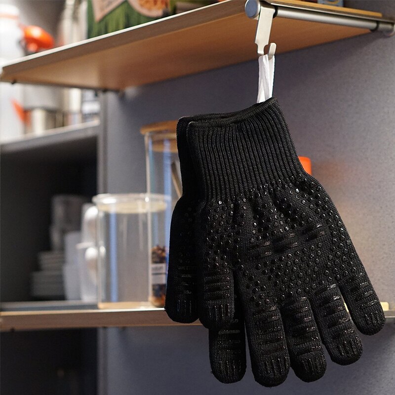 Guantes de barbacoa de resistencia al calor extrema, manoplas para cocinar, hornear, asar al horno, par de guantes de barbacoa, color rojo/Negro,