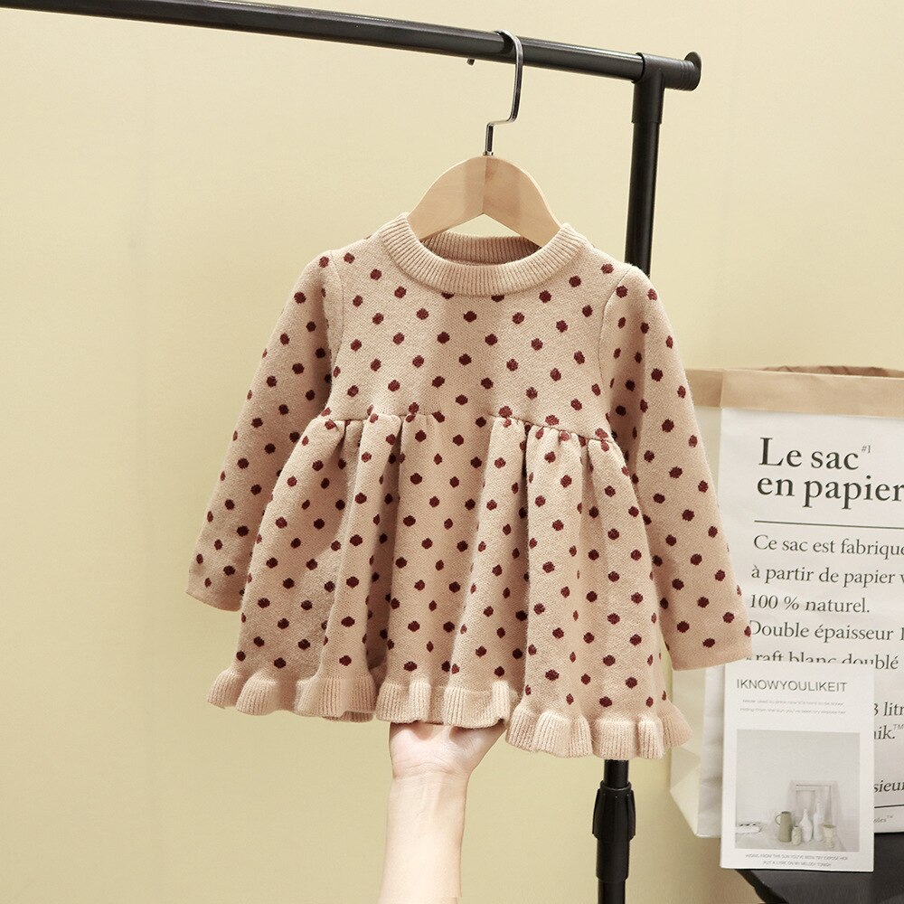 Baby Peuter Meisjes Swearter Jurk Xmas Stippen Jurk Met Lange Mouwen Herfst Winter Ruches Kleding Jaar Outfit: Apricot / 12m