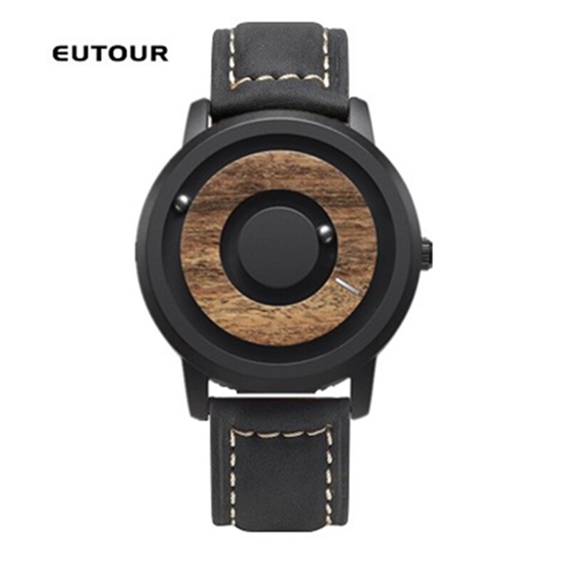 Eutourwooden urskive stribe ure luksusmærke herre afslappet kvartsur enkle mænd rundt læderrem armbåndsur