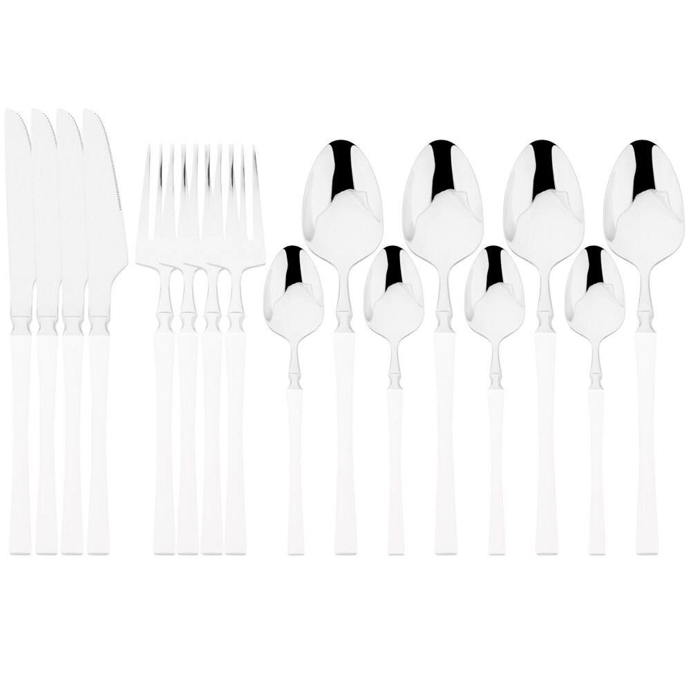 16 -teiliges rosen-essbesteck-set, bestehend aus messer, gabel, kaffeelöffel, edelstahlbesteck und küchenaccessoires im westlichen stil: Weiß silber