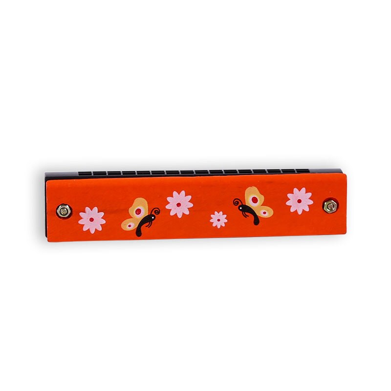 1Piece 13CM Wood Plastic 16 Holes Harmonica Toy Cute Flower Fun Double Row Early Educational Musical Instrument For Kids: butterfly 1