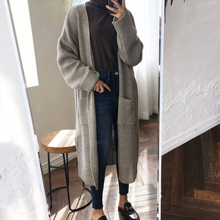 Dicloud lang cardigan kvinner harajuku løs strikket genser kvinner casual svart oversized jakke kåpe høst