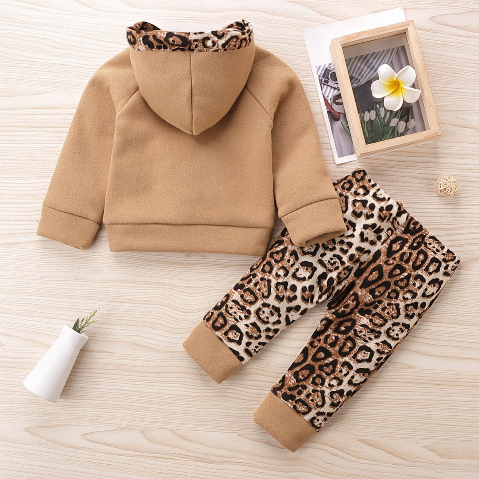 Peuter Set Baby Jongens Meisjes Winter Mode Dikke Warme Capuchon Leopard Pocket Socket Tops + Broek Outfits Kinderen kleding