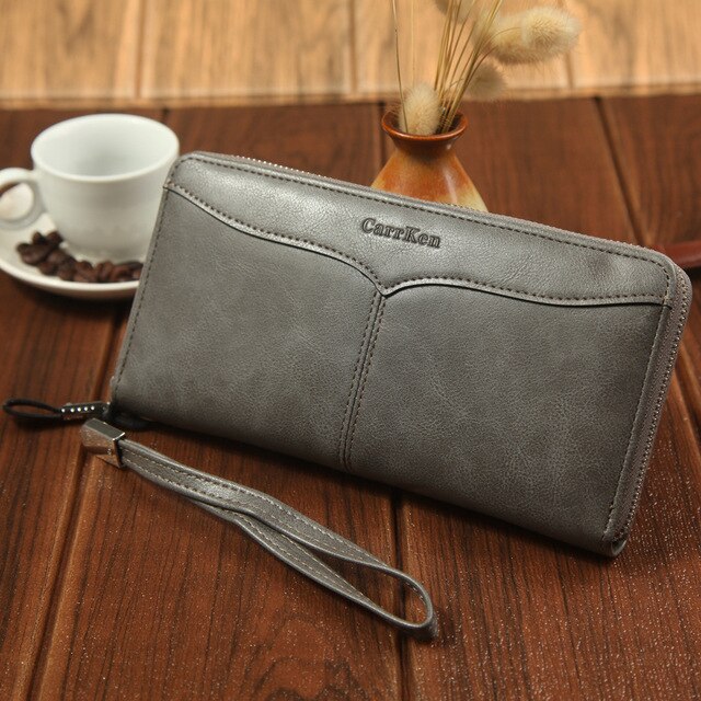 Catei Karrui Men's wallet business casual large-capacity clutch bag soft oil wax leather multi-card mobile phone bag: 006-3Drak gray