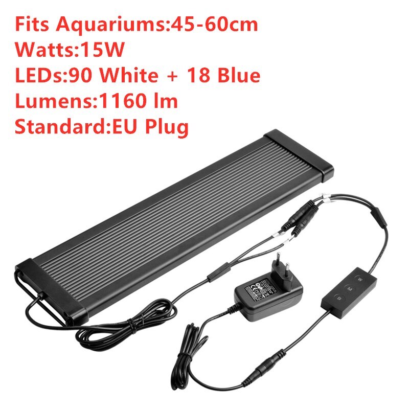 NICREW ClassicLED Gen2 Aquarium Light Dimmable LED Fish Tank Light With 2-Channel Control White and Blue LED Aquatic Plant Light: 45-60cm EU Plug