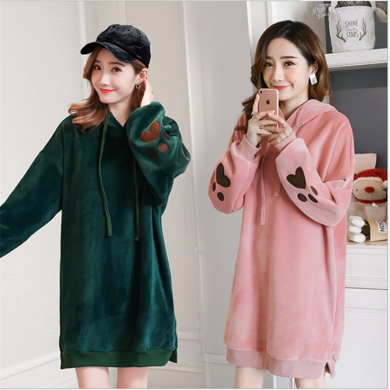 Maternity Velvet Hoodies Tops Rabbit Hooded velvet sweater Dress Autumn Winter Pregnancy Clothes Coat Hoodie For Pregnant Women