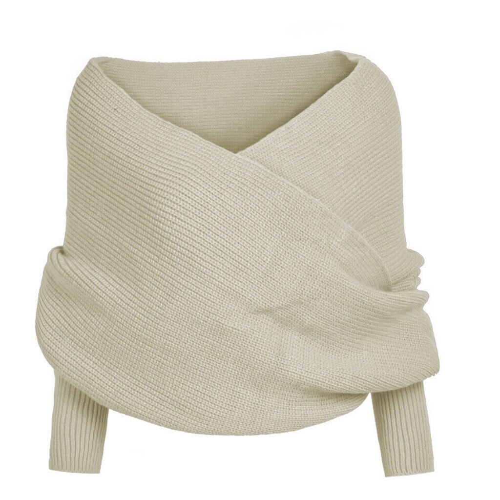 automne hiver nouvelles femmes solide écharpe manches Crochet tricot longue doux hiver châle femmes enveloppes écharpe châle # O25: WHITE