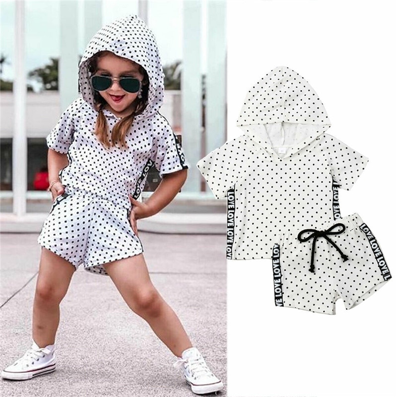 Toddler Kid girls clothes roupa infantil Baby Girl Wave Point Hooded Tops T-shirt Pants Shorts Sunsuit Clothes Sets Track Suits
