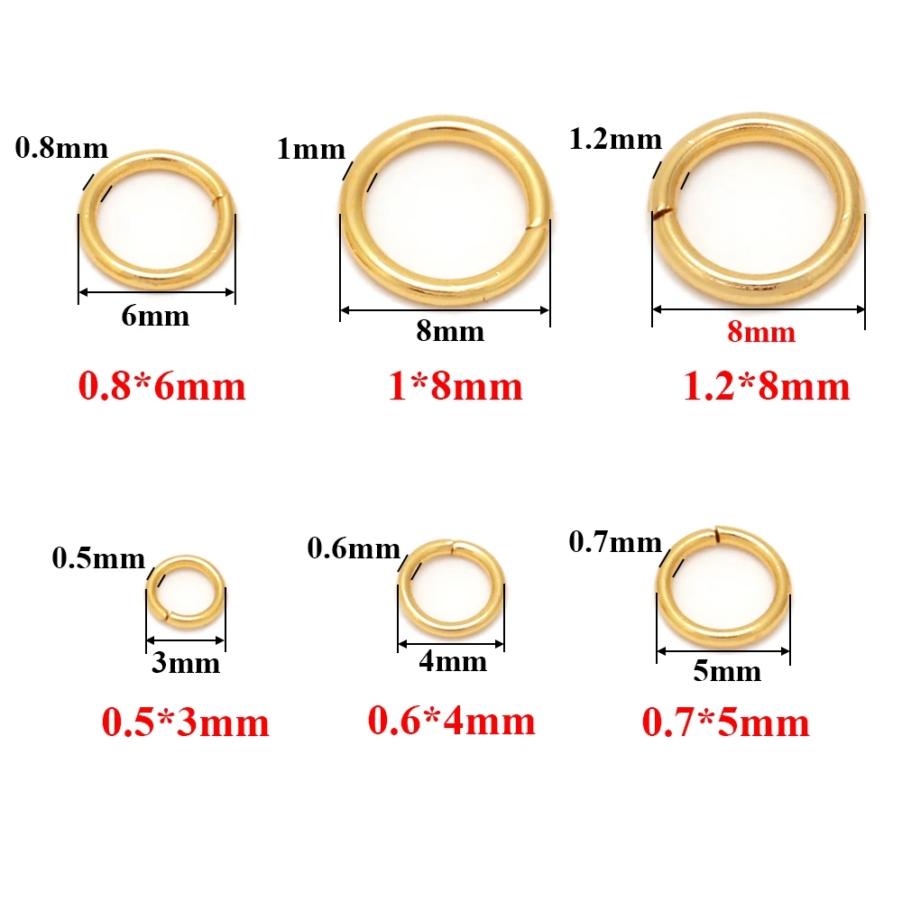 Anillos de salto de acero inoxidable dorados de 4mm, 5mm, 6mm, 7mm y 8mm, conectores de anillo dividido abiertos para suministros de joyería DIY, artículos al por mayor
