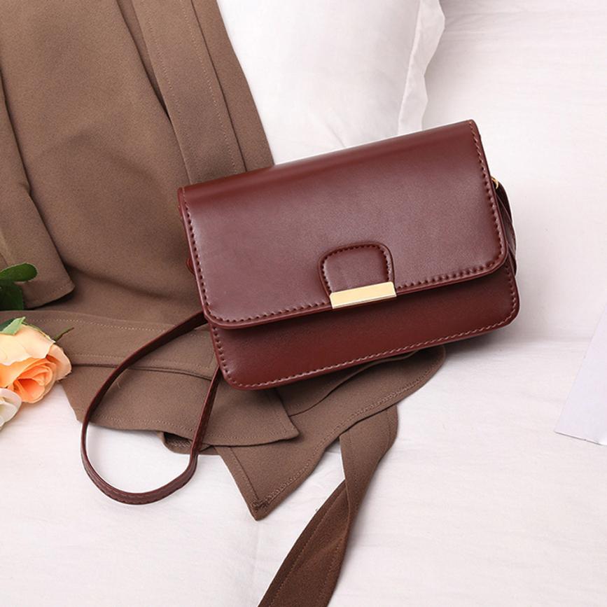 Leather Shoulder Bags Women's Handbag Solid Simple Small Crossbody Bags for Girls Buckle Messenger Bags bolso mujer: Brown