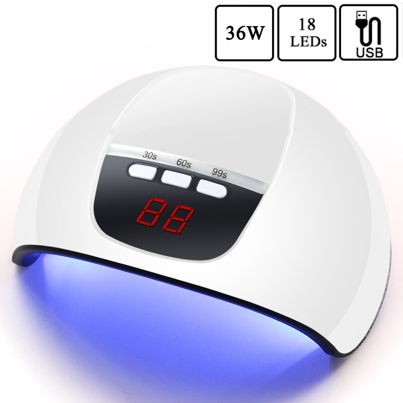 Secador de uñas con pantalla LCD, lámpara LED para manicura, 72W, UV, para curado de esmalte de Gel, con sensor de movimiento: Mini06 36W White USB