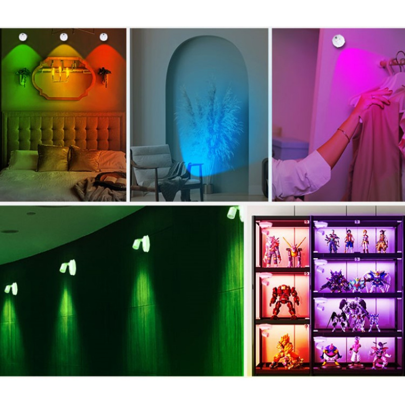Trådløs led-spotlight til indendørs brug, batteridrevne lys, trådløs vægdekoration, accentlys, mini rgb-spotlight til belysning af hjemmet